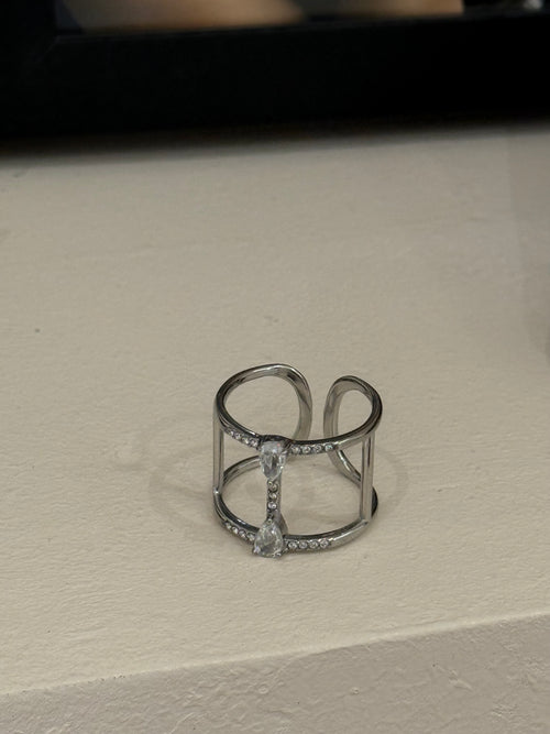 Bague fine Doré 2 Zircons