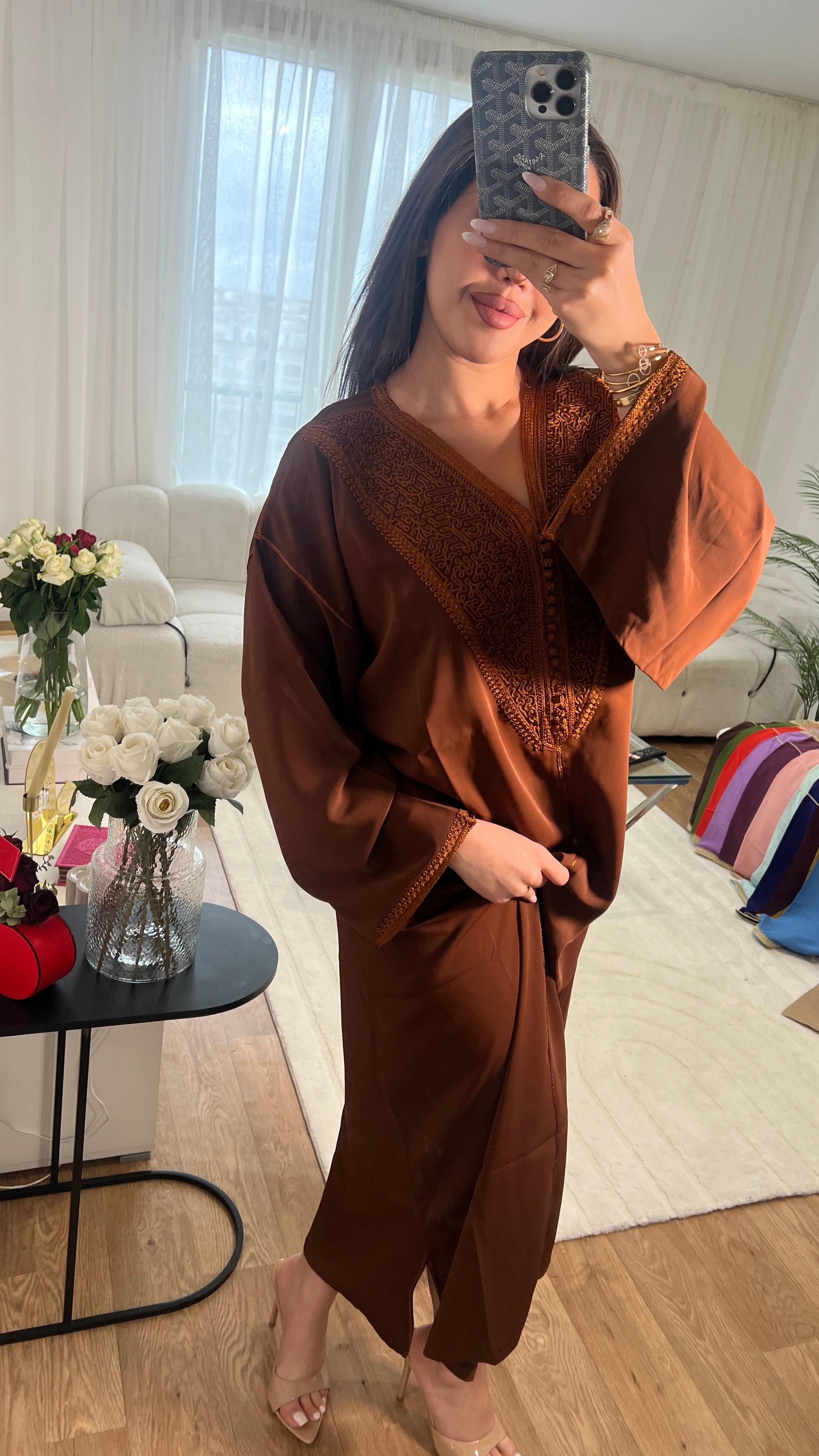 Caftan Marocain léger - Marron ton sur ton