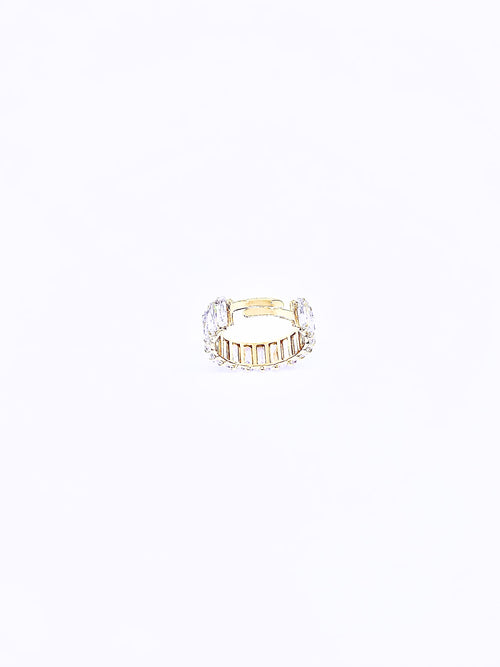 Bague cocktail cristaux Baguette - Blanc & Or