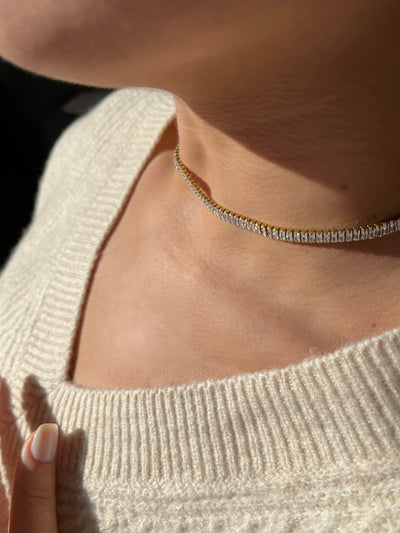 Choker rivière cristaux Baguette - Blanc & Or